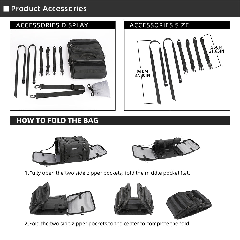 Rhinowalk 26L Expandable Motorcycle Tail Bag – Up to 80L Travel Luggage
