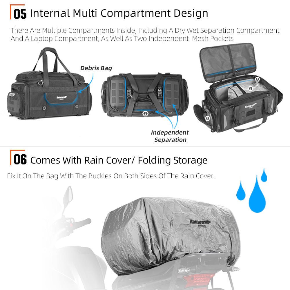 Rhinowalk Waterproof Motorcycle Seat & Tail Bag with Rain Cover