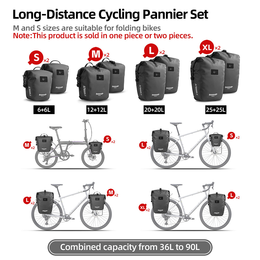 Rhinowalk Waterproof Bike Saddle Pannier - Quick-Release Bicycle Bag for Long-Distance Cycling Touring (6L-25L Sizes)