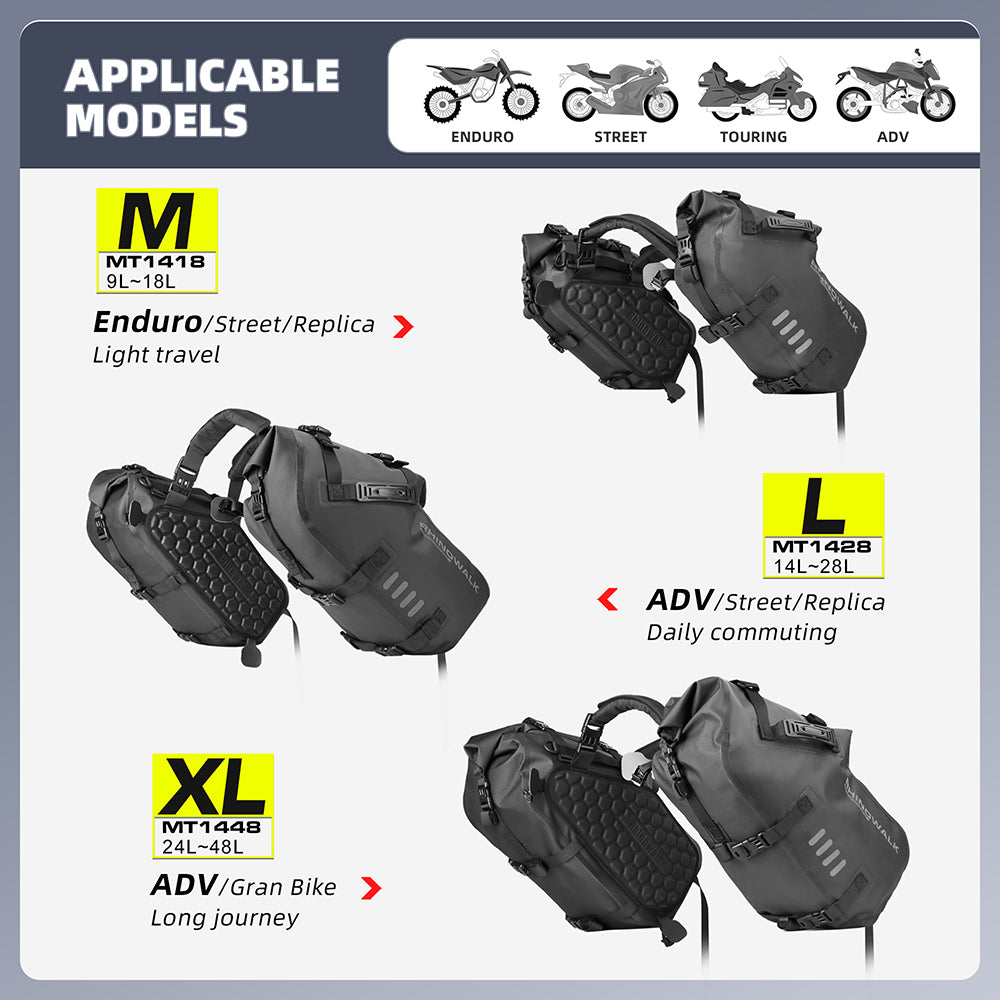 Rhinowalk Waterproof Motorcycle Saddle Bags – 18L/28L/48L Universal