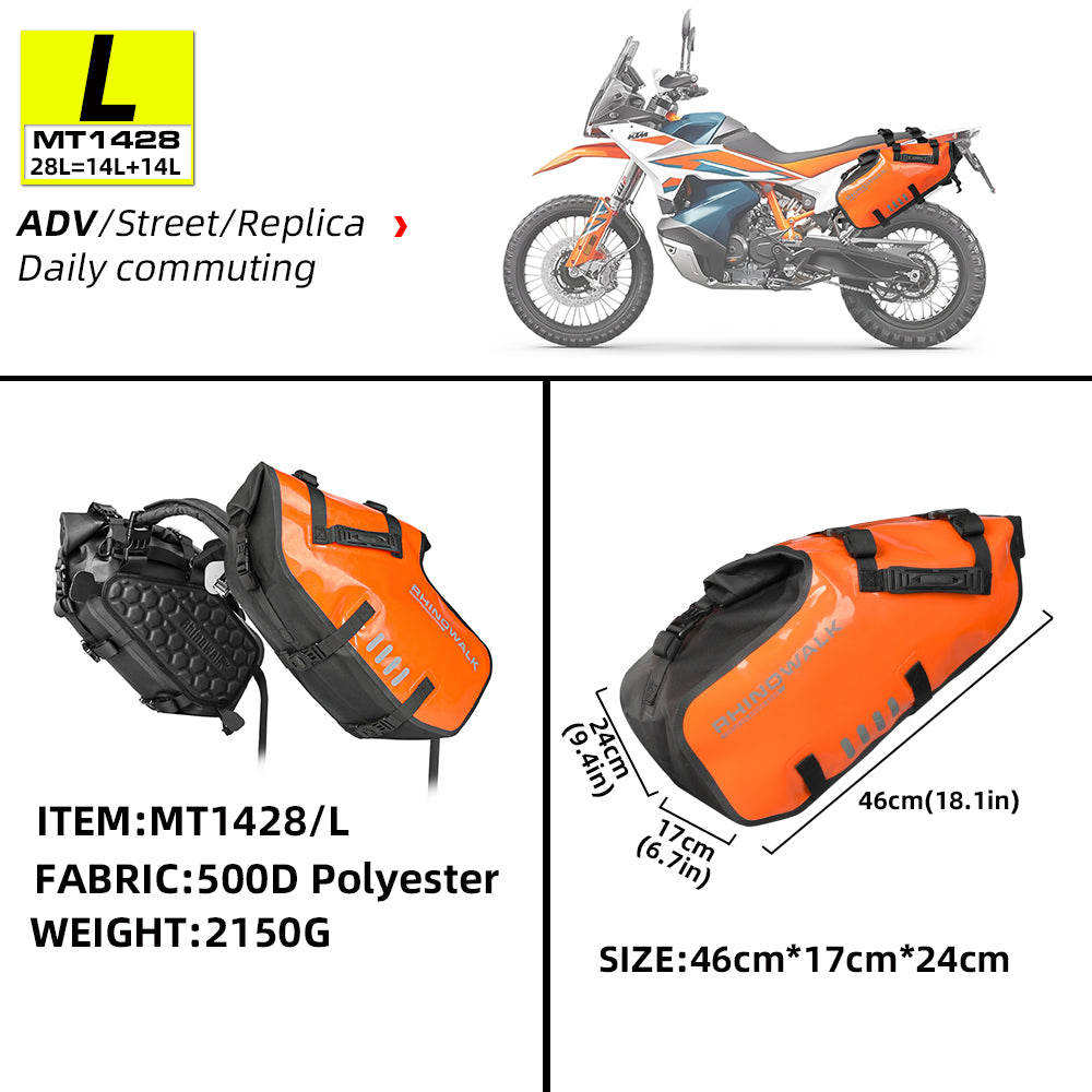 Rhinowalk Waterproof Motorcycle Saddle Bags – 18L/28L/48L Universal
