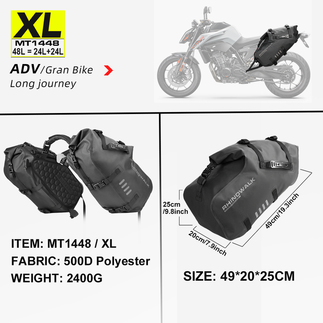 Rhinowalk Waterproof Motorcycle Saddle Bags – 18L/28L/48L Universal
