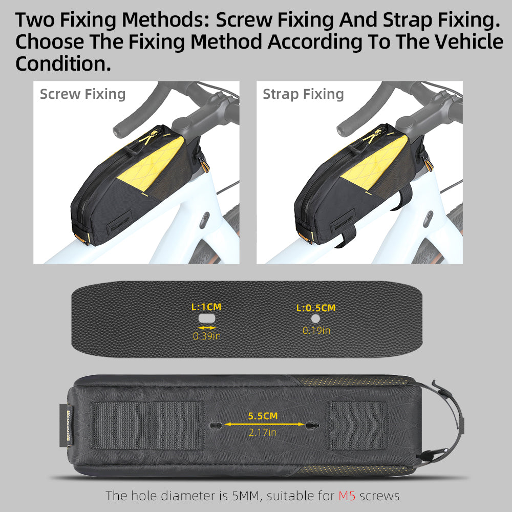 Rhinowalk 1.2L Waterproof Bike Top Tube Bag - Phone Holder & Dual Fixing Methods for Cycling