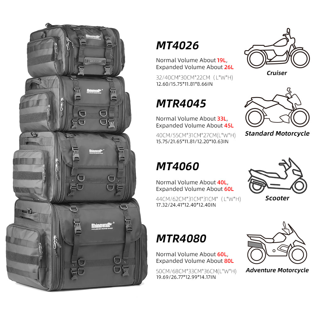 Rhinowalk 26L Expandable Motorcycle Tail Bag – Up to 80L Travel Luggage