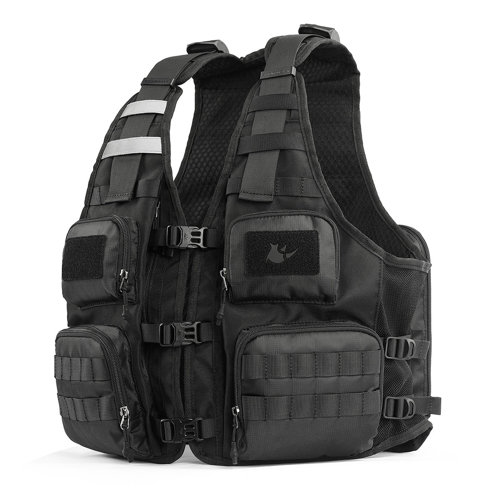 Rhinowalk Multifunctional Riding Vest - Helmet Storage, Hydration System, Breathable Mesh & Multi-Pocket Design for Motorcycling & Bicycling