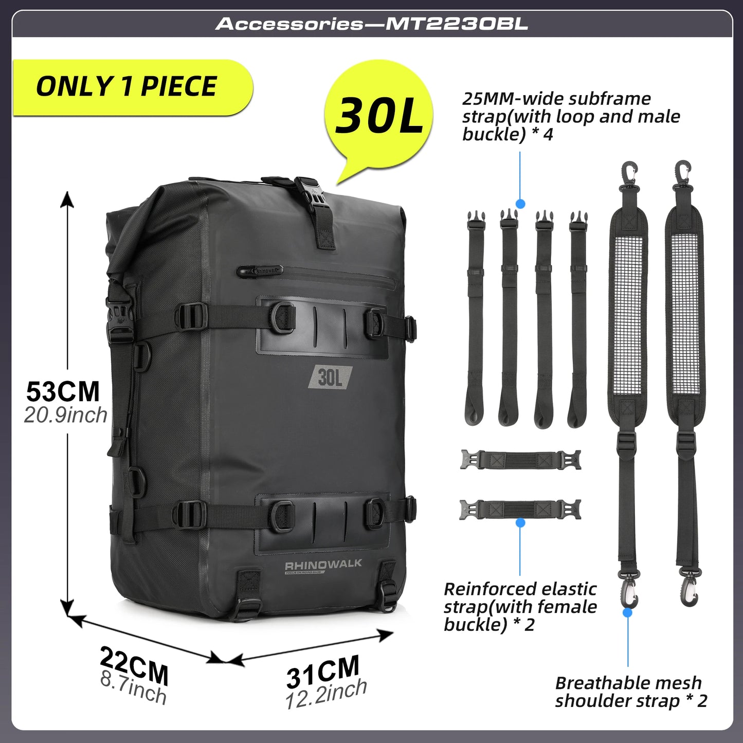 Rhinowalk 30L Waterproof Motorcycle Tail & Side Bag