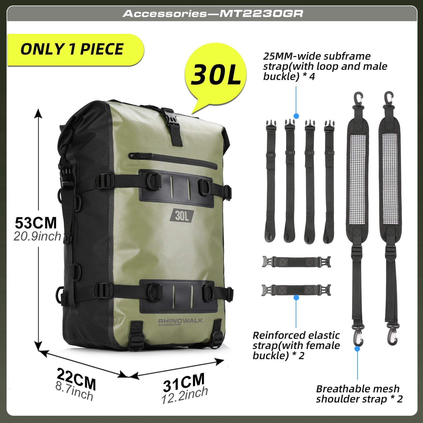 Rhinowalk 30L Waterproof Motorcycle Tail & Side Bag
