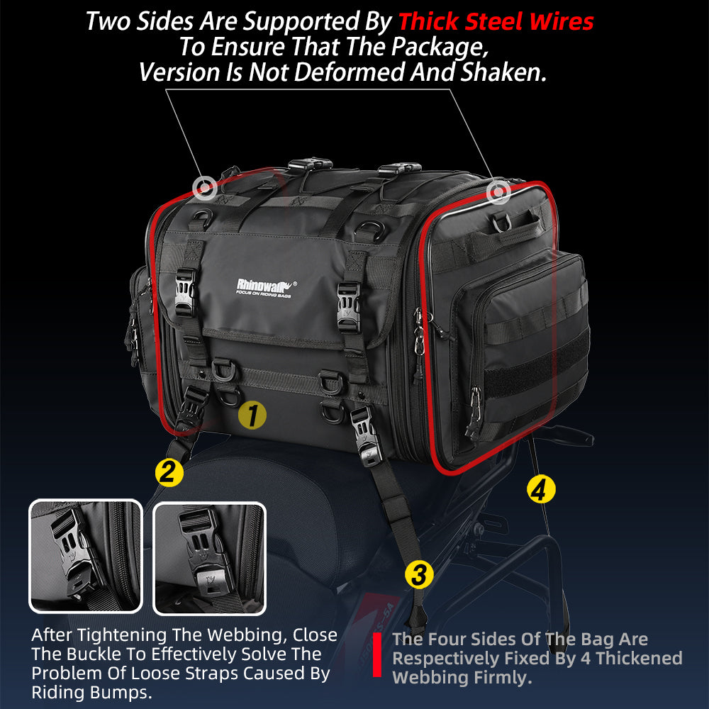 Rhinowalk 26L Expandable Motorcycle Tail Bag – Up to 80L Travel Luggage