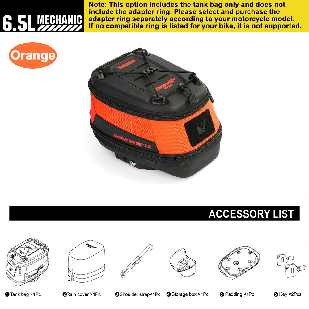 RhinoWalk 6.5L Expandable Motorcycle Tank Bag - Magnetic Quick Release & Anti-Theft Design