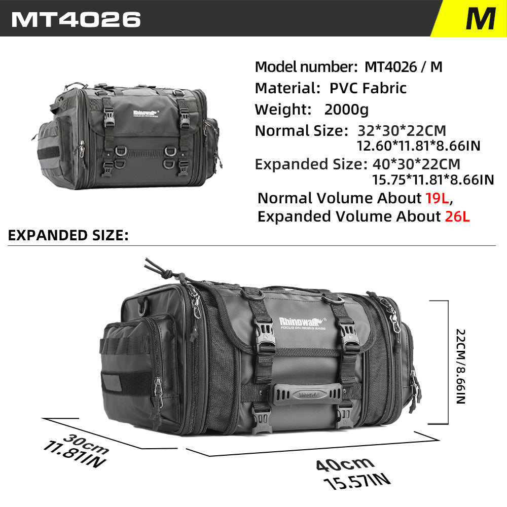 Rhinowalk 26L Expandable Motorcycle Tail Bag – Up to 80L Travel Luggage