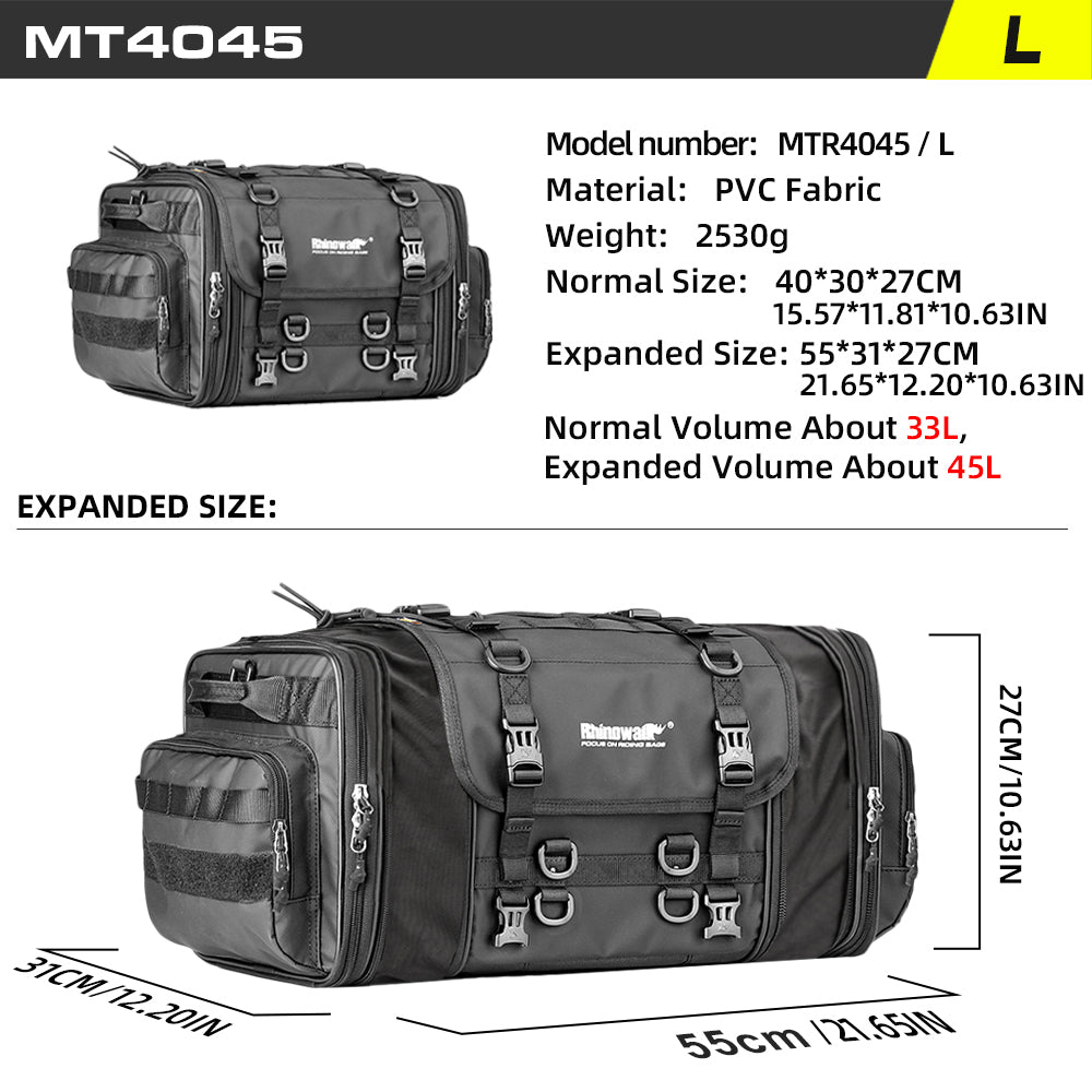 Rhinowalk 26L Expandable Motorcycle Tail Bag – Up to 80L Travel Luggage