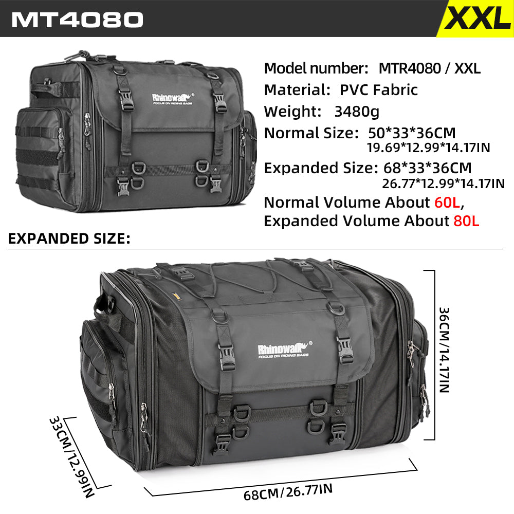 Rhinowalk 26L Expandable Motorcycle Tail Bag – Up to 80L Travel Luggage