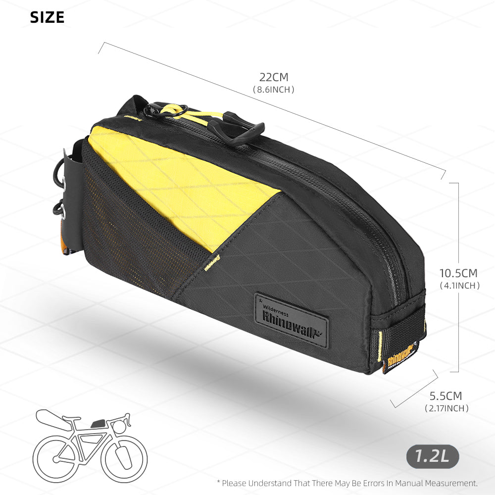 Rhinowalk 1.2L Waterproof Bike Top Tube Bag - Phone Holder & Dual Fixing Methods for Cycling