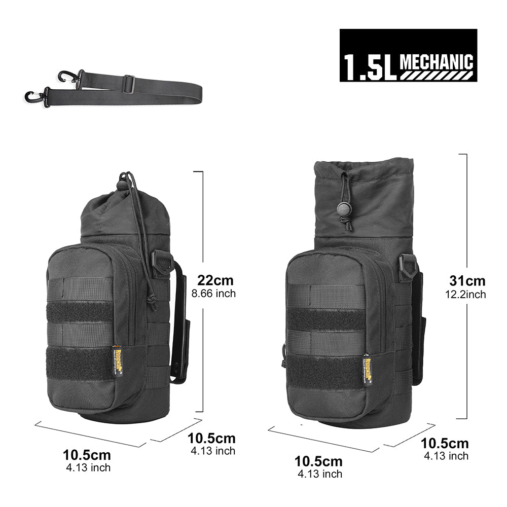 Rhinowalk 1.5L Tactical MOLLE Water Bottle Bag - Insulated Multifunctional Pouch with Shoulder Strap for Cycling, Motorcycling & Outdoor