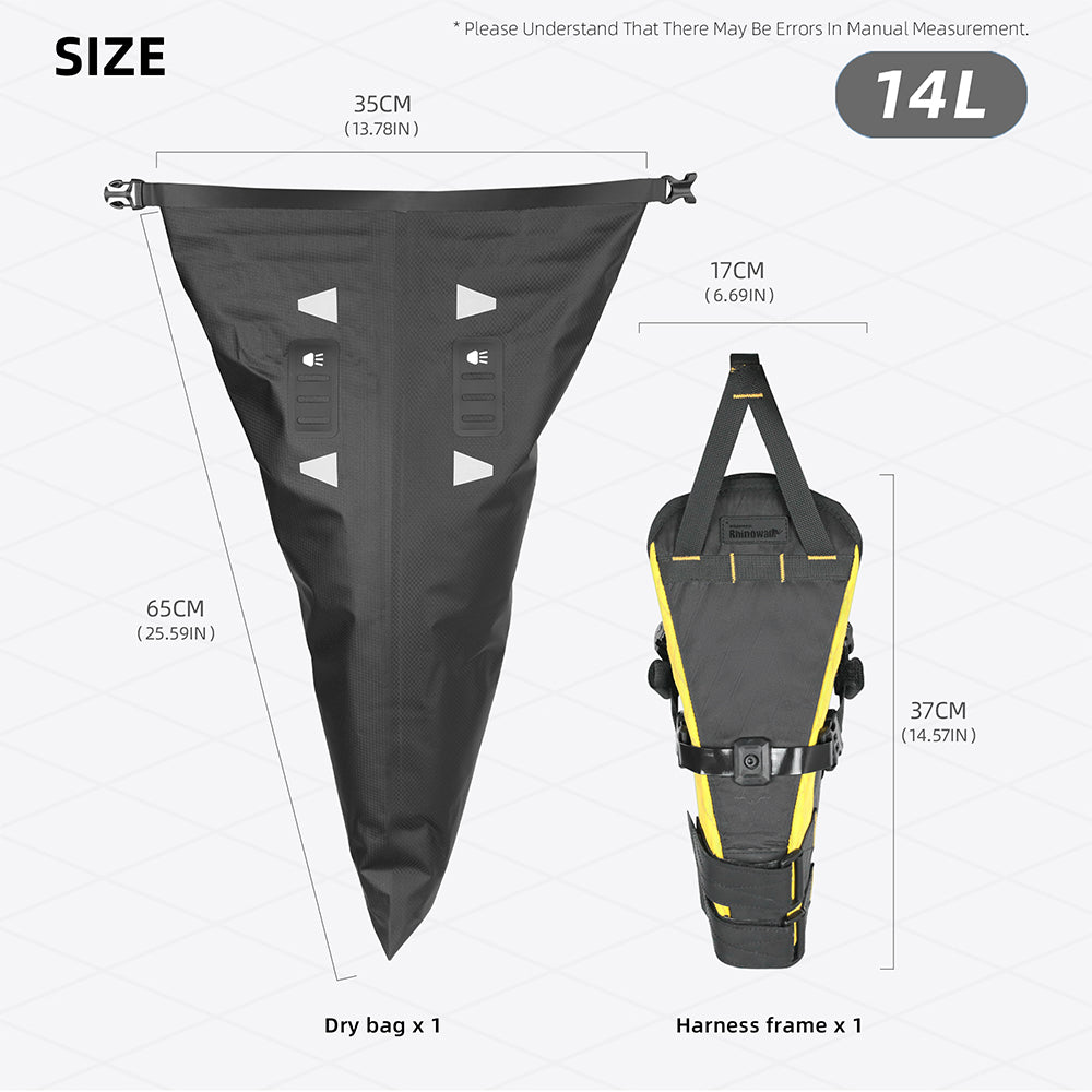 Rhinowalk Bicycle Saddle Bag 14L Waterproof 4-Point Fixed Durable Bike Seat Bag for Road & Mountain Bikes