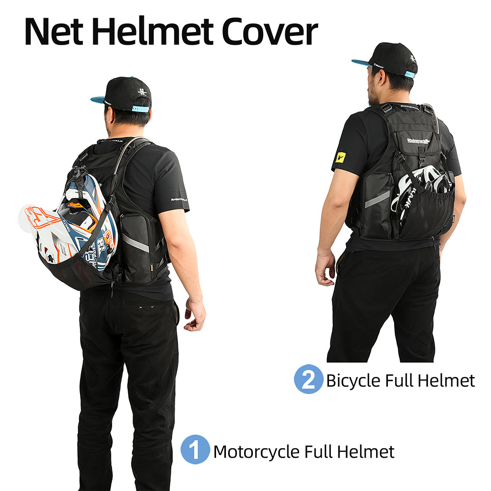 Rhinowalk Multifunctional Riding Vest - Helmet Storage, Hydration System, Breathable Mesh & Multi-Pocket Design for Motorcycling & Bicycling