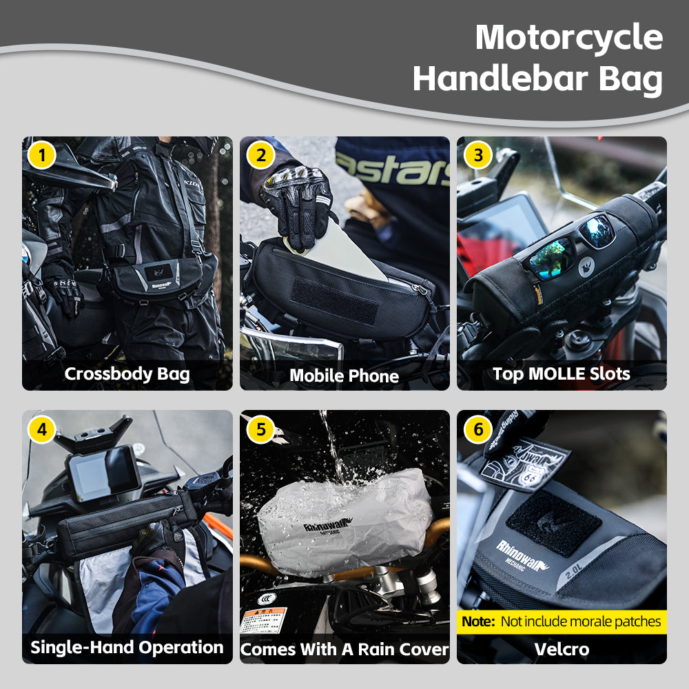 Rhinowalk 2L Motorcycle Handlebar Bag - Versatile Secure Waterproof for Adventure Riders, Off-Road & ADV Mounting