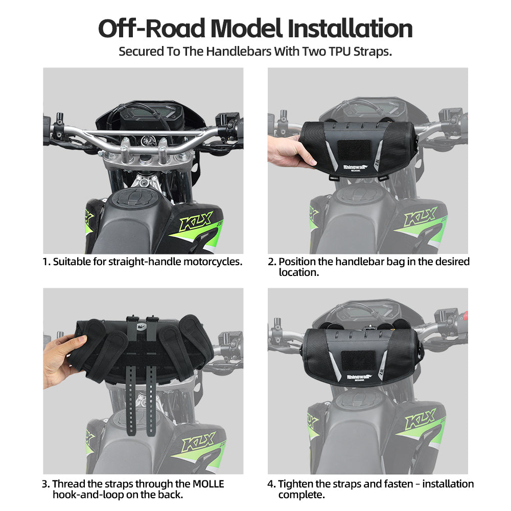 Rhinowalk 2L Motorcycle Handlebar Bag - Versatile Secure Waterproof for Adventure Riders, Off-Road & ADV Mounting