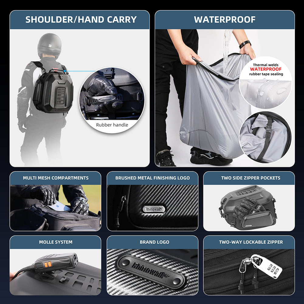 Rhinowalk 23-35L Waterproof Hard Shell Motorcycle Tail Bag