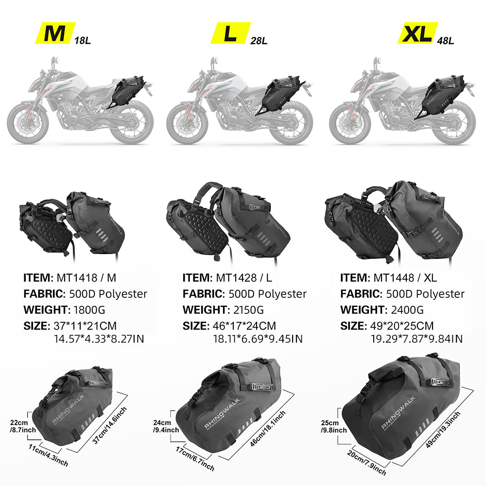 Rhinowalk Waterproof Motorcycle Saddle Bags – 18L/28L/48L Universal