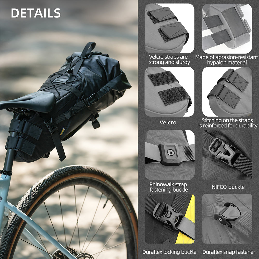Rhinowalk Bicycle Saddle Bag 14L Waterproof 4-Point Fixed Durable Bike Seat Bag for Road & Mountain Bikes
