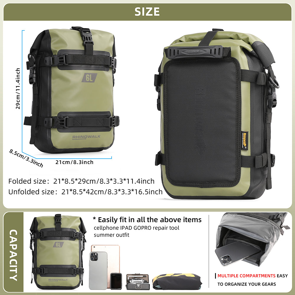 Rhinowalk 6L Waterproof Motorcycle Front Bumper & Tail Side Bag