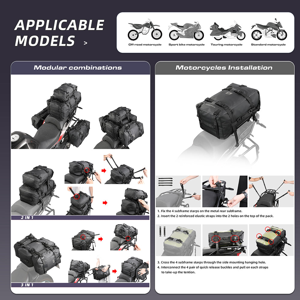 Rhinowalk 30L Waterproof Motorcycle Tail & Side Bag