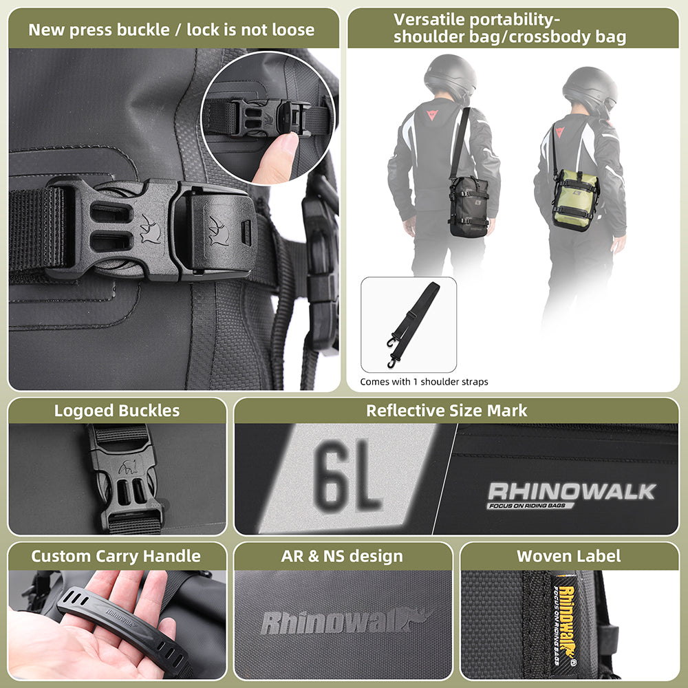 Rhinowalk 6L Waterproof Motorcycle Front Bumper & Tail Side Bag