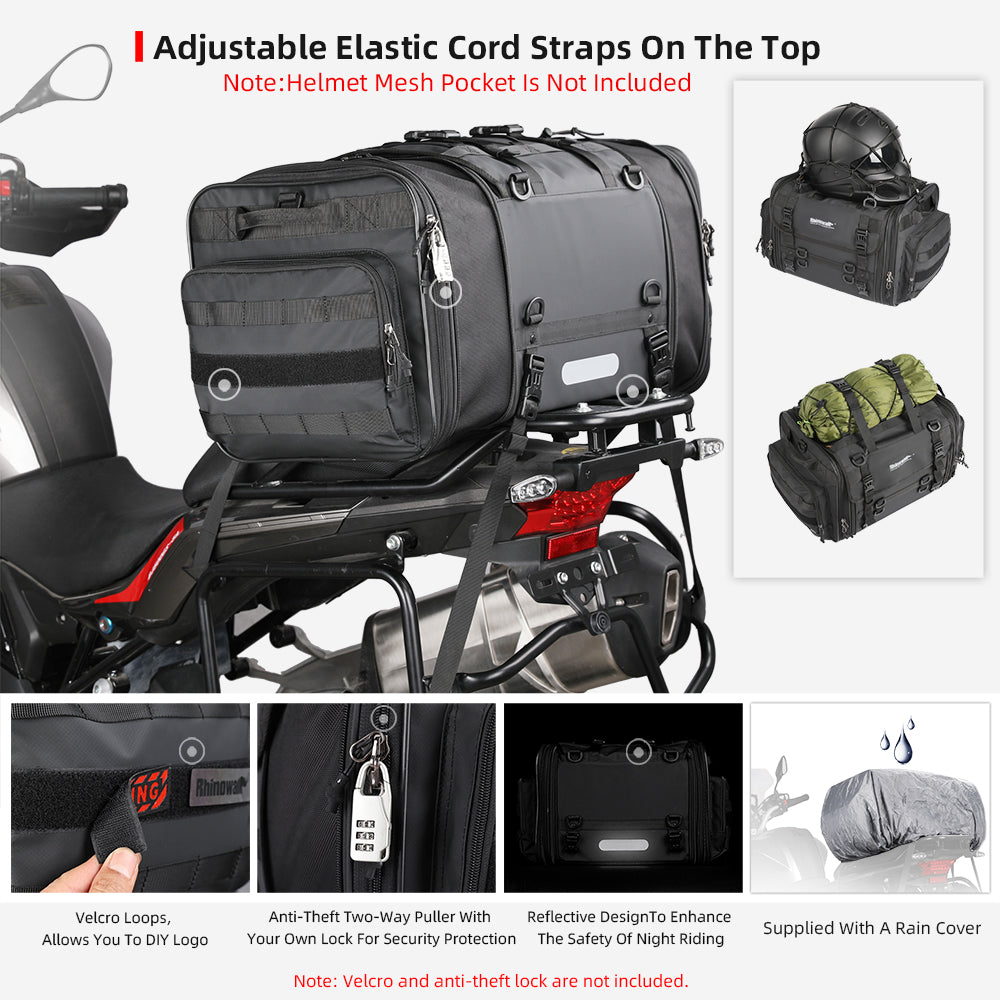 Rhinowalk 26L Expandable Motorcycle Tail Bag – Up to 80L Travel Luggage
