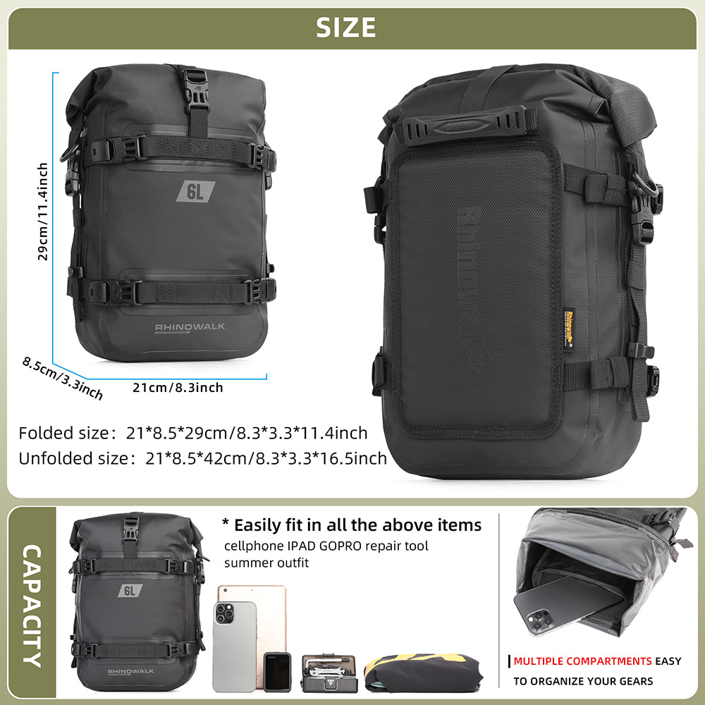 Rhinowalk 6L Waterproof Motorcycle Front Bumper & Tail Side Bag