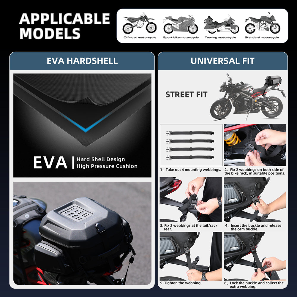 Rhinowalk 23-35L Waterproof Hard Shell Motorcycle Tail Bag