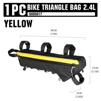 Rhinowalk Wilderness 2.4L Waterproof Bike Frame Bag - Fits 54+ Bike Sizes, No Water Bottle Interference