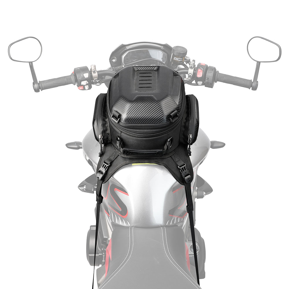 Rhinowalk Motorcycle Tank Bag, 15-18L Expandable Motorcycle Storage, Waterproof All Weather-Carbon Fiber Black MTR3001