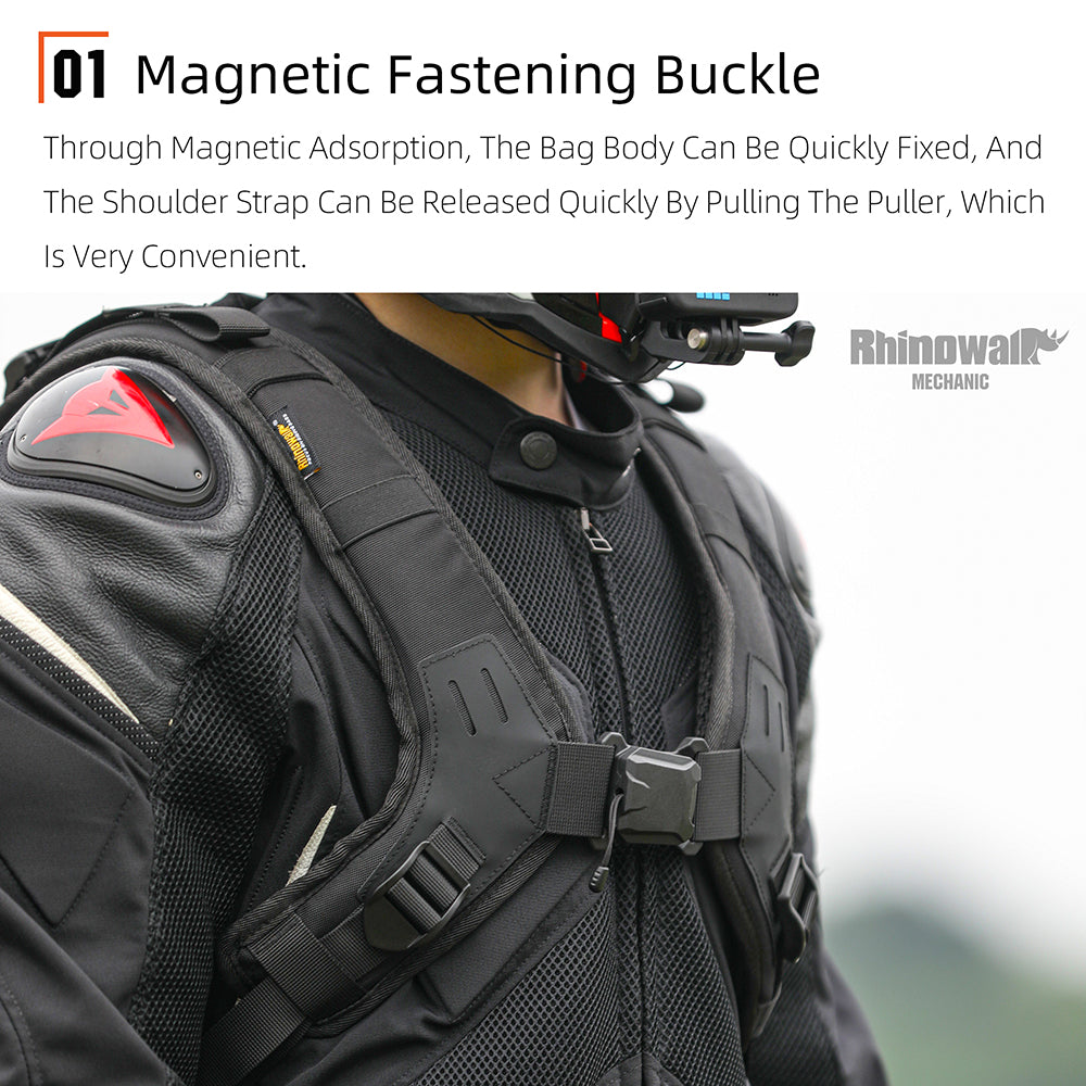 Rhinowalk 23L Motorcycle Backpack - Magnetic Buckle, Helmet Holder, MOLLE System & Ergonomic Design