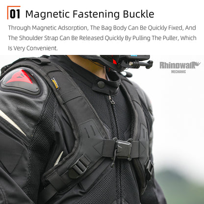 Rhinowalk 23L Motorcycle Backpack - Magnetic Buckle, Helmet Holder, MOLLE System & Ergonomic Design