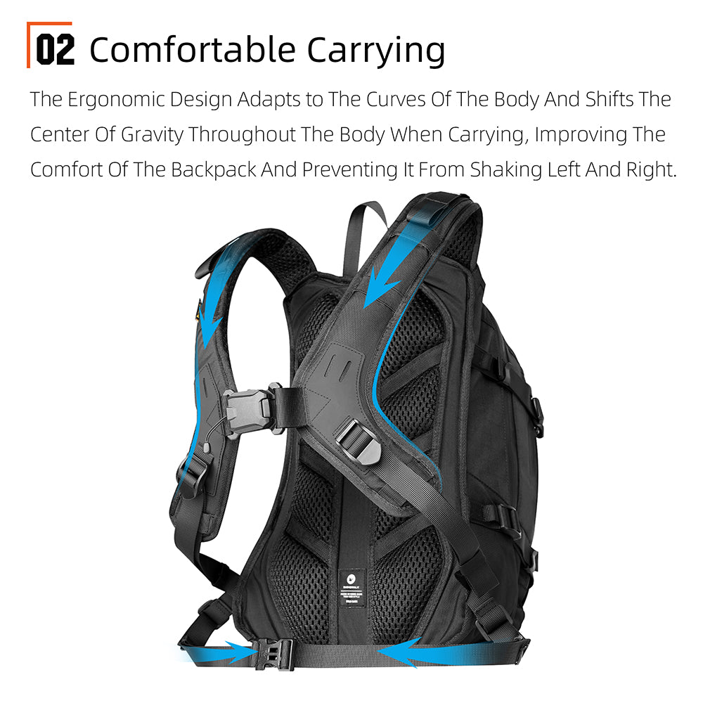 Rhinowalk 23L Motorcycle Backpack - Magnetic Buckle, Helmet Holder, MOLLE System & Ergonomic Design