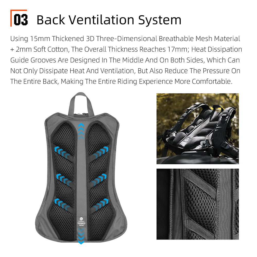 Rhinowalk 23L Motorcycle Backpack - Magnetic Buckle, Helmet Holder, MOLLE System & Ergonomic Design