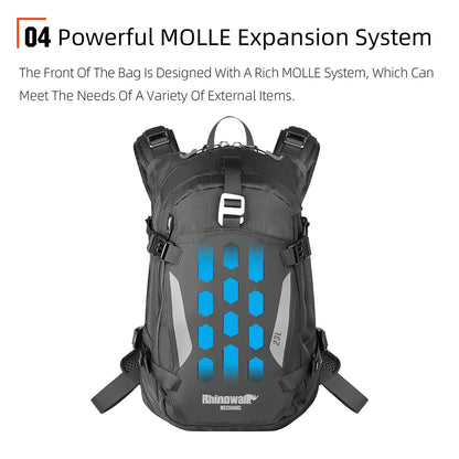 Rhinowalk 23L Motorcycle Backpack - Magnetic Buckle, Helmet Holder, MOLLE System & Ergonomic Design