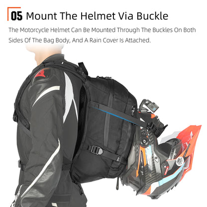 Rhinowalk 23L Motorcycle Backpack - Magnetic Buckle, Helmet Holder, MOLLE System & Ergonomic Design