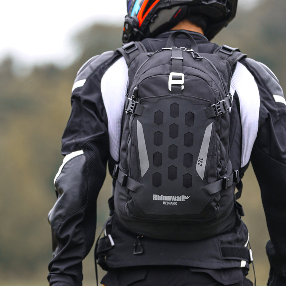 Rhinowalk 23L Motorcycle Backpack - Magnetic Buckle, Helmet Holder, MOLLE System & Ergonomic Design