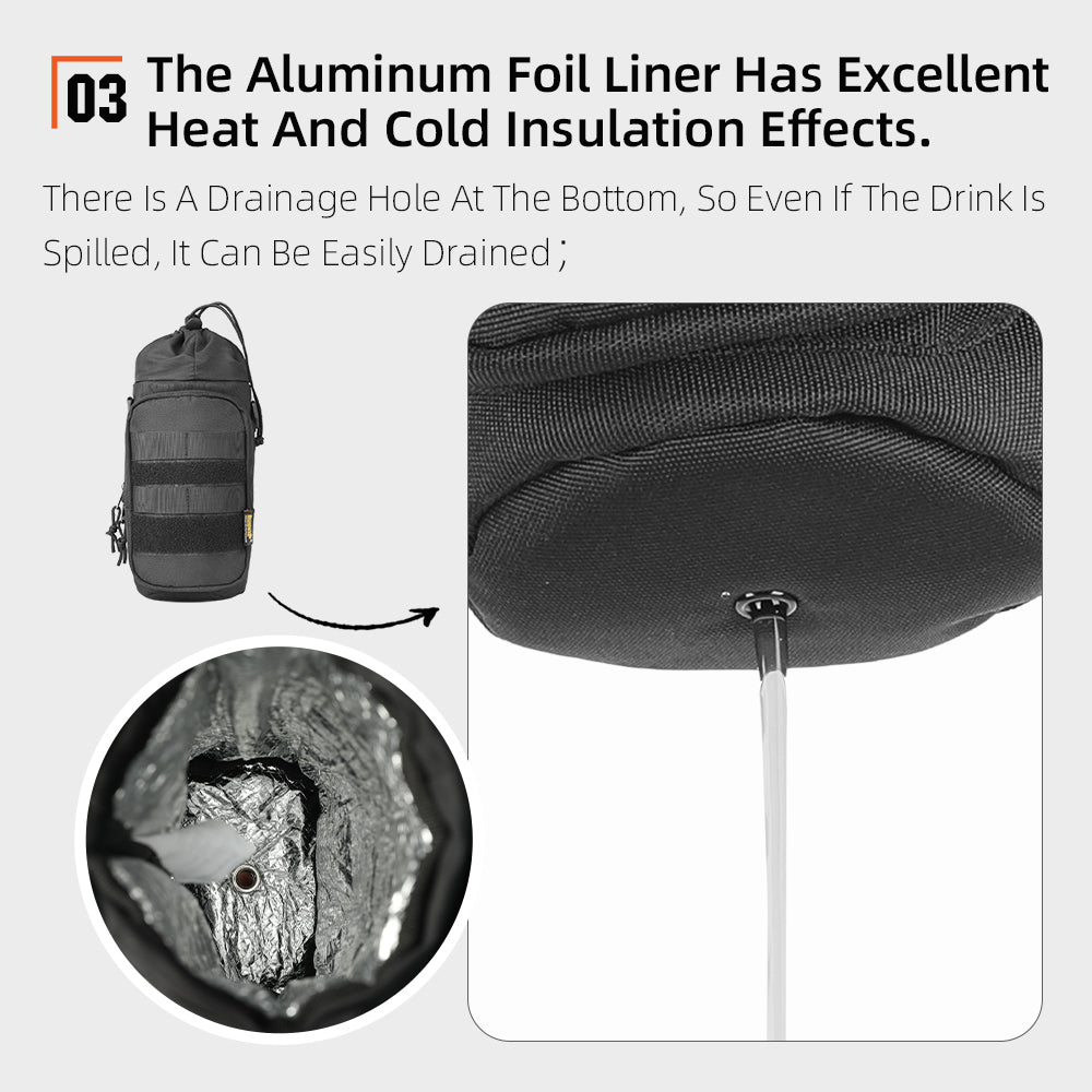 Rhinowalk 1.5L Tactical MOLLE Water Bottle Bag - Insulated Multifunctional Pouch with Shoulder Strap for Cycling, Motorcycling & Outdoor