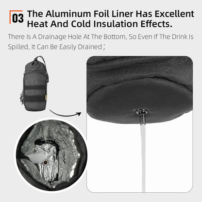 Rhinowalk 1.5L Tactical MOLLE Water Bottle Bag - Insulated Multifunctional Pouch with Shoulder Strap for Cycling, Motorcycling & Outdoor