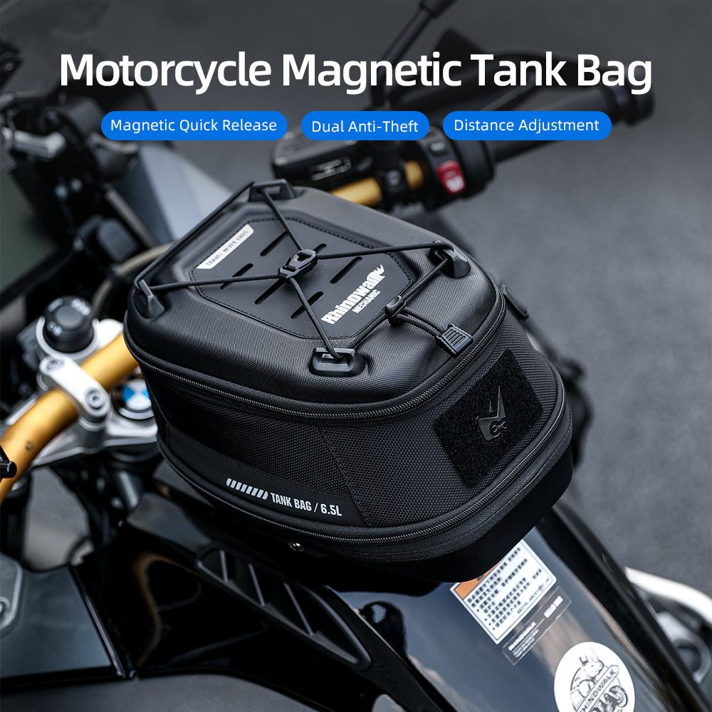 RhinoWalk 6.5L Expandable Motorcycle Tank Bag - Magnetic Quick Release & Anti-Theft Design