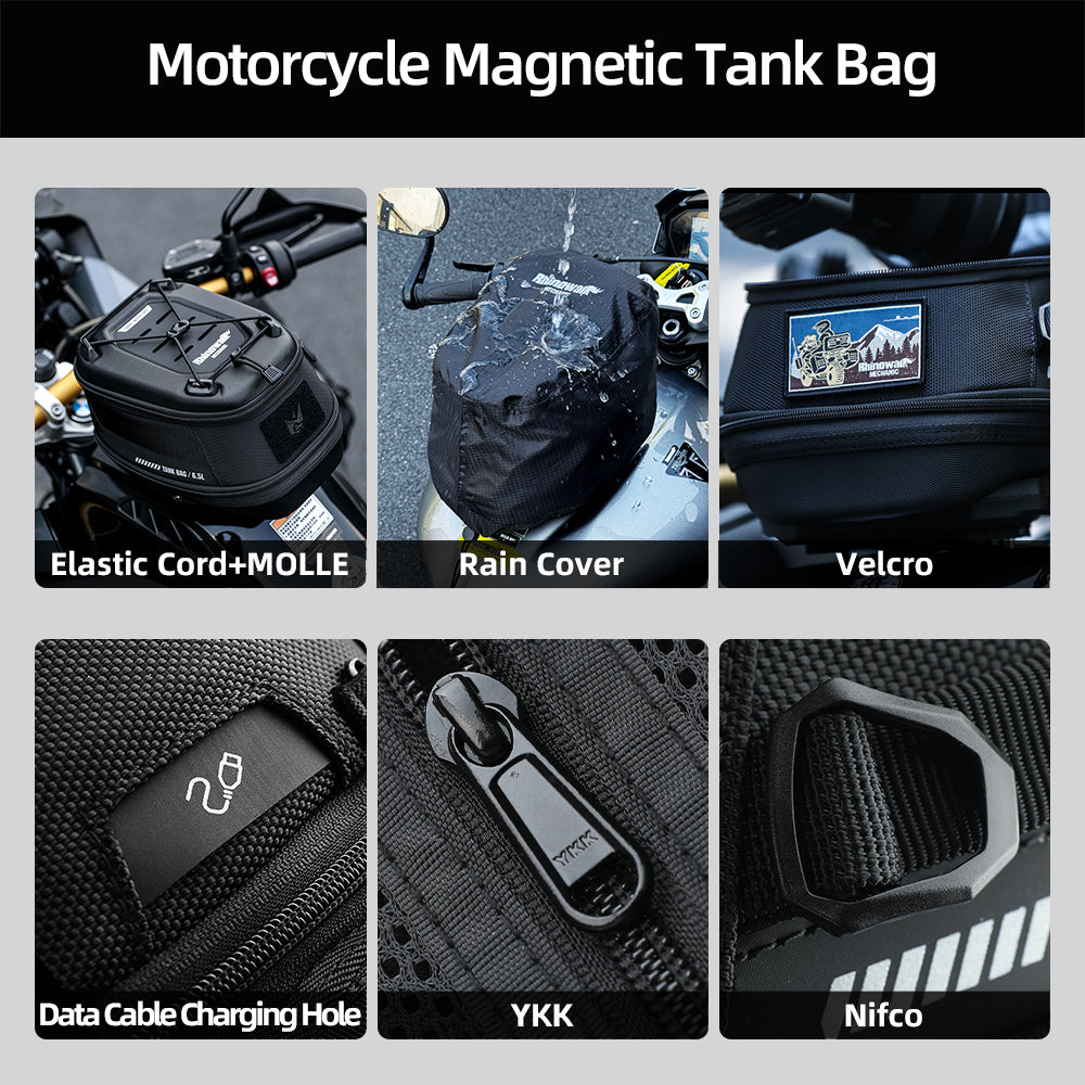 RhinoWalk 6.5L Expandable Motorcycle Tank Bag - Magnetic Quick Release & Anti-Theft Design
