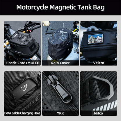 RhinoWalk 6.5L Expandable Motorcycle Tank Bag - Magnetic Quick Release & Anti-Theft Design