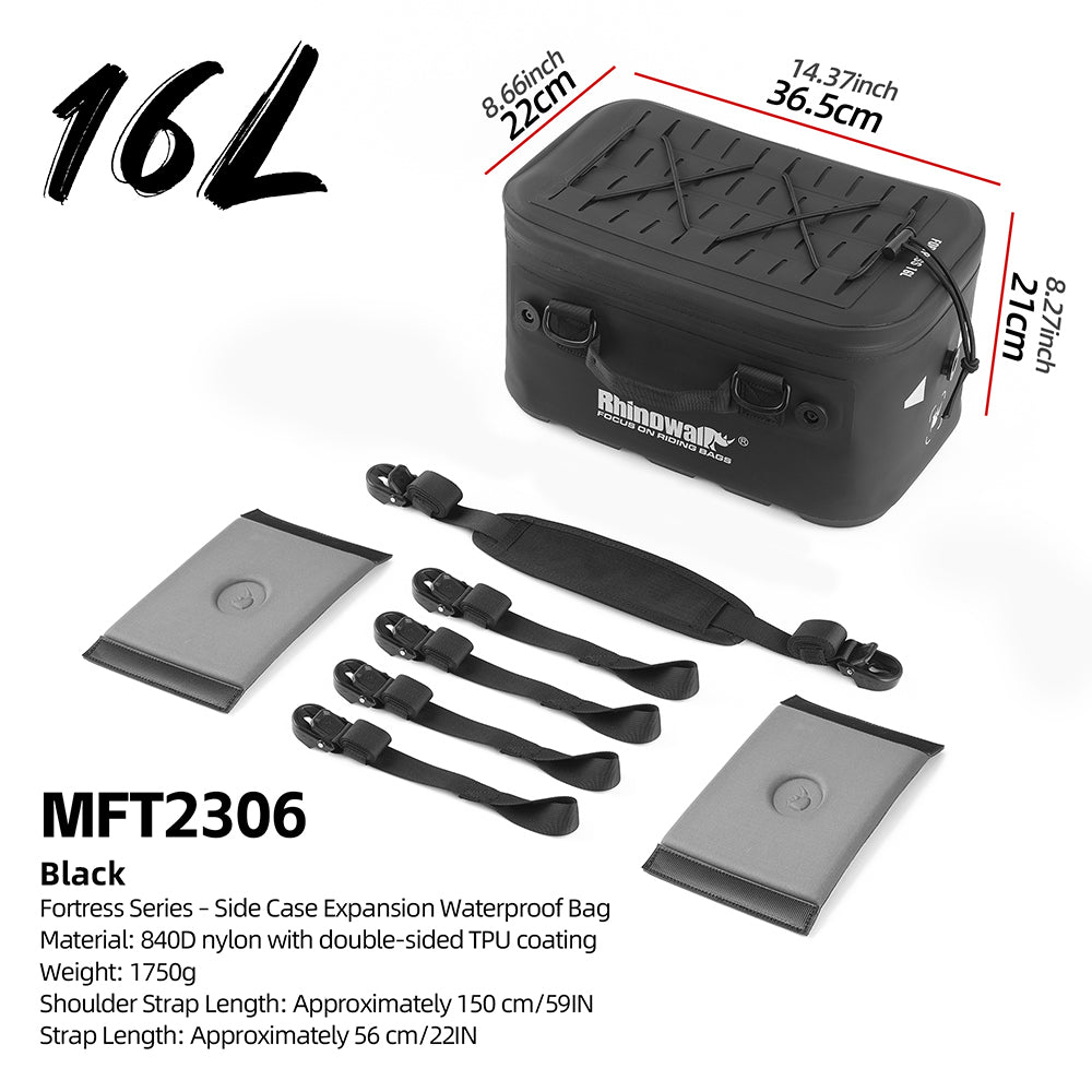 Rhinowalk 16L Motorcycle Side Case Expansion Waterproof Bag - Durable Moto Luggage for Adventure Riding