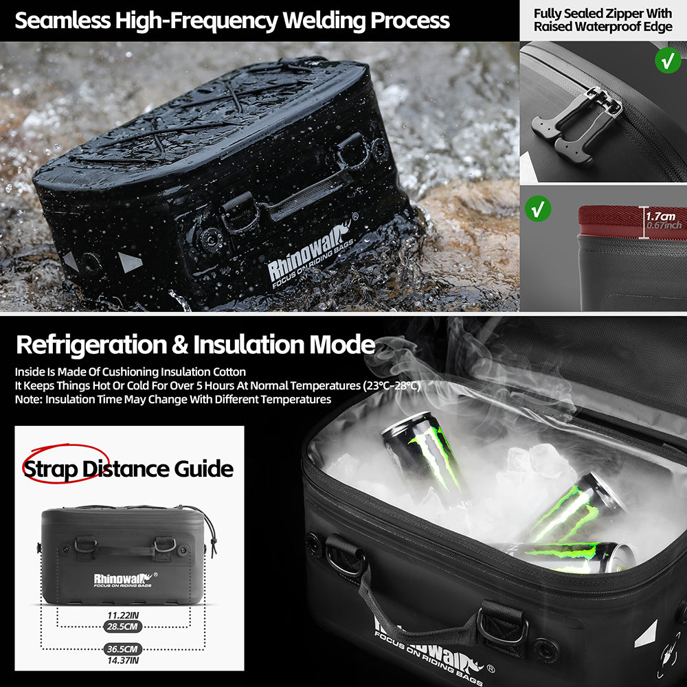 Rhinowalk 16L Motorcycle Side Case Expansion Waterproof Bag - Durable Moto Luggage for Adventure Riding