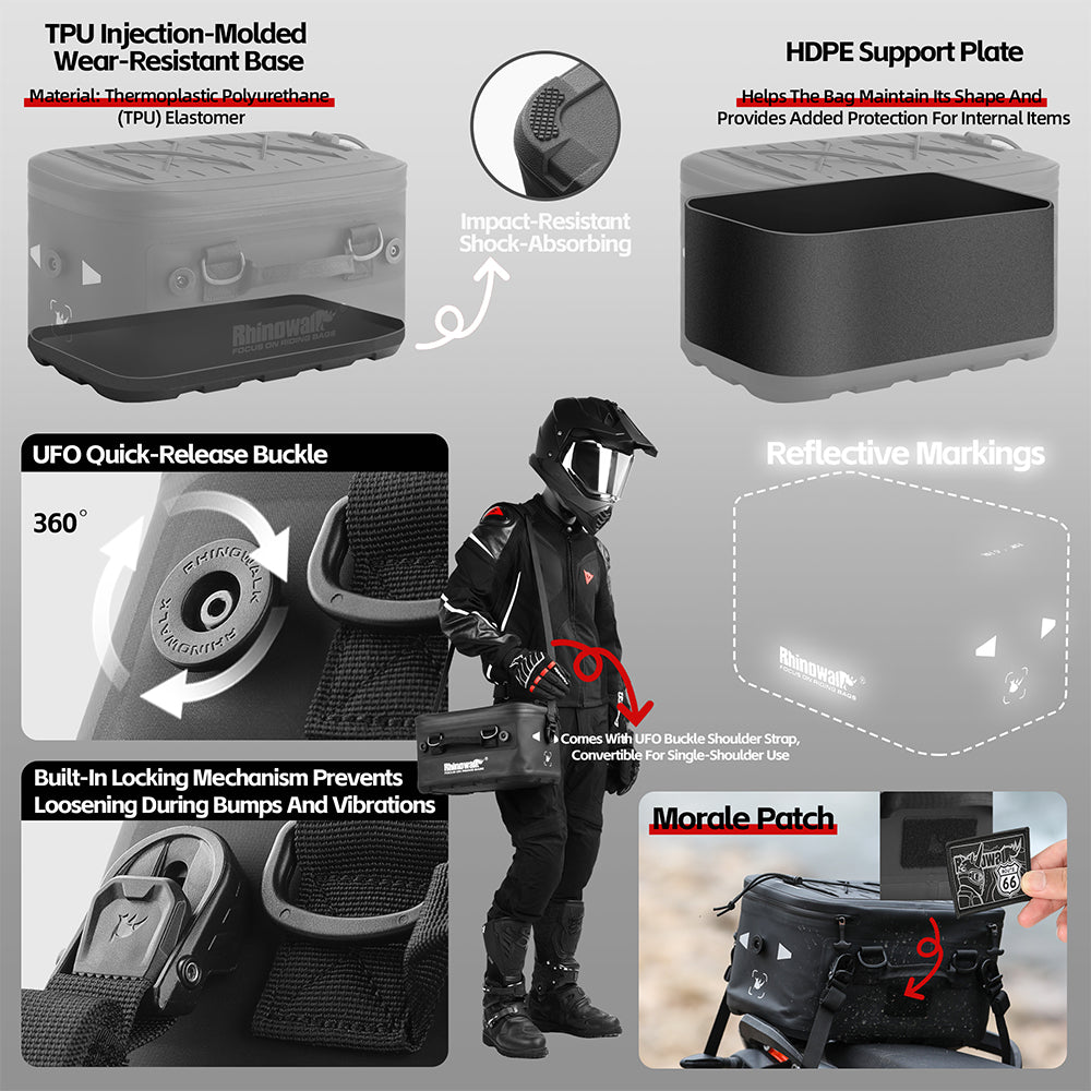 Rhinowalk 16L Motorcycle Side Case Expansion Waterproof Bag - Durable Moto Luggage for Adventure Riding