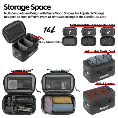 Rhinowalk 16L Motorcycle Side Case Expansion Waterproof Bag - Durable Moto Luggage for Adventure Riding