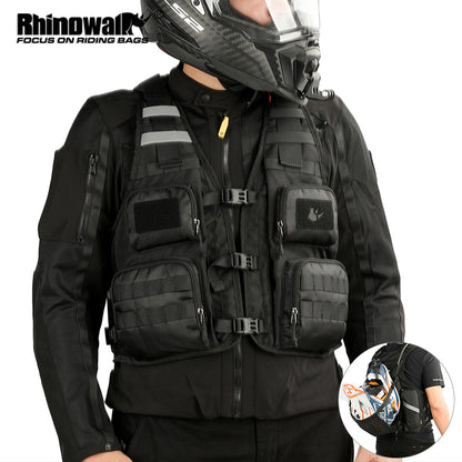 Rhinowalk Multifunctional Riding Vest - Helmet Storage, Hydration System, Breathable Mesh & Multi-Pocket Design for Motorcycling & Bicycling